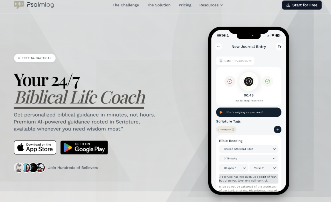 chrome-capture-2026-01-30 Psalmlog: A IA que transforma suas orações em reflexões espirituais profundas