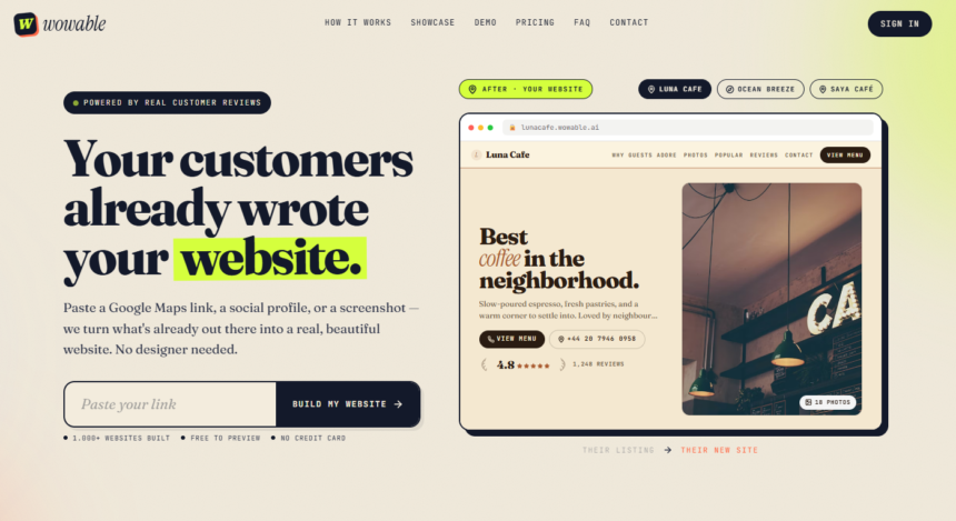 Wowable AI: a IA que cria sites usando avaliações do seu negócio